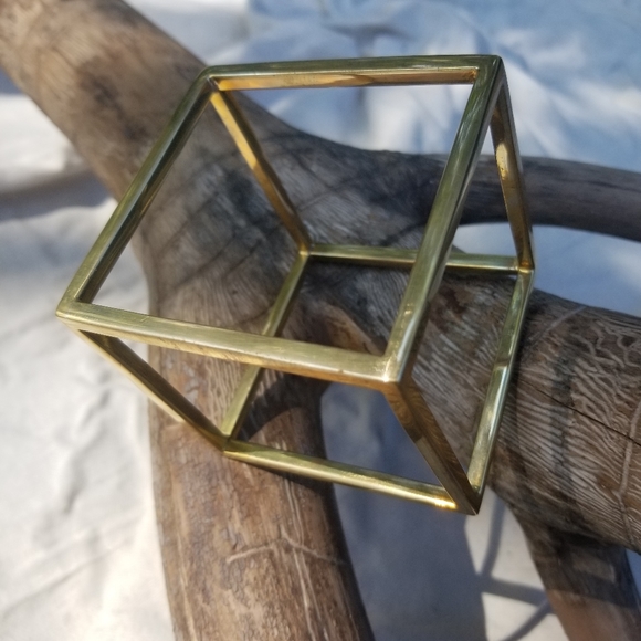 Last one Square cube solid brass bangle bracelet modern - Picture 7 of 10